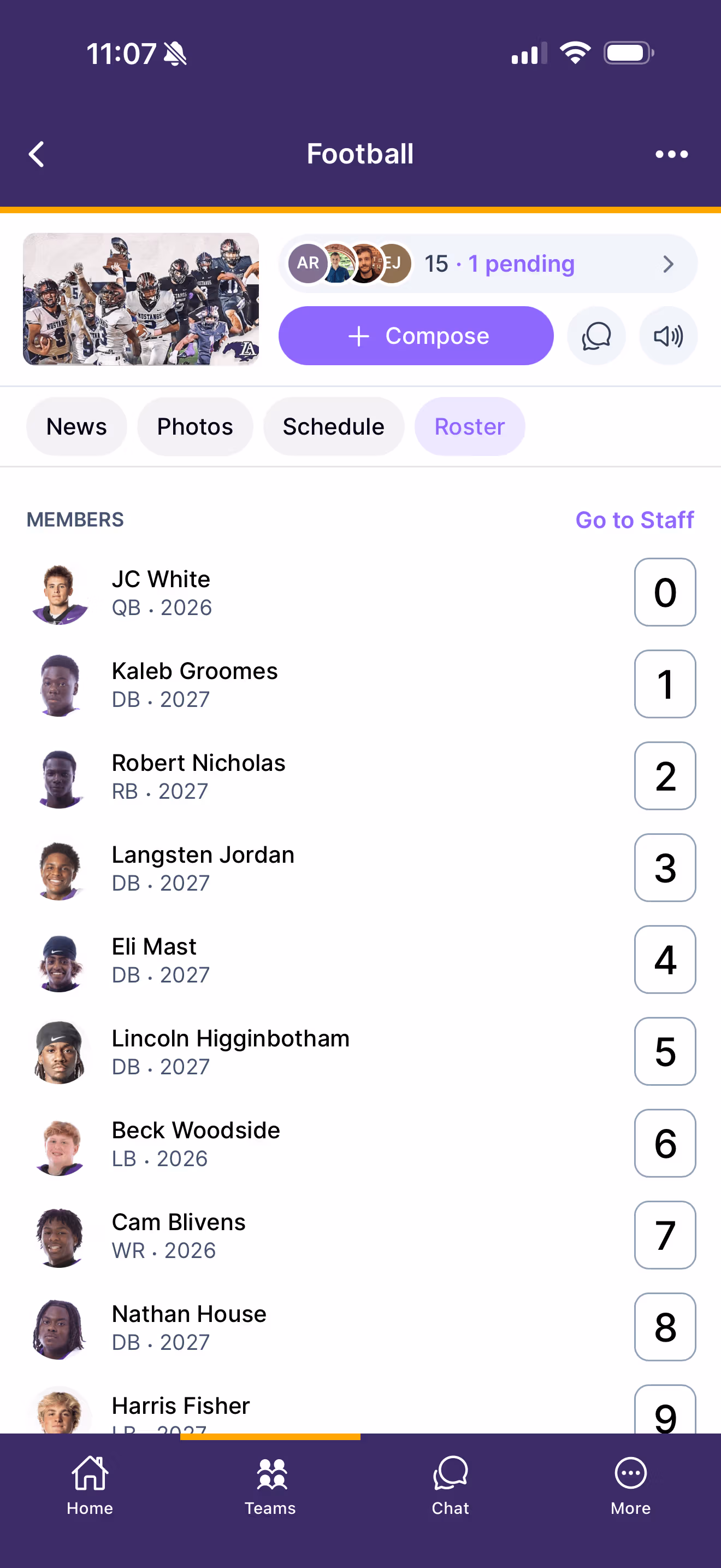 Rosters in the Ballfrog app